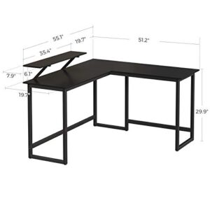 VASAGLE L-Shaped Computer Desk, Industrial Workstation for Home Office Study Writing and Gaming, Space-Saving, Easy Assembly, 55.1”D x 51.2”W, Black