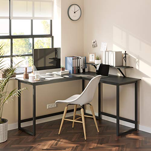 VASAGLE L-Shaped Computer Desk, Industrial Workstation for Home Office Study Writing and Gaming, Space-Saving, Easy Assembly, 55.1”D x 51.2”W, Black