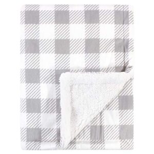 hudson baby unisex baby plush mink and sherpa blanket, gray plaid, one size