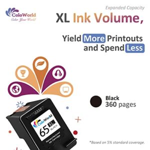 ColoWorld Remanufactured Ink Cartridge Replacement for HP 65XL 65 XL Work with Envy 5052 5055 5000 5012 5010 5020 5030 DeskJet 2600 2622 2652 3722 3755 3752 2640 2635 AMP 120 100 Printer (1 Black )