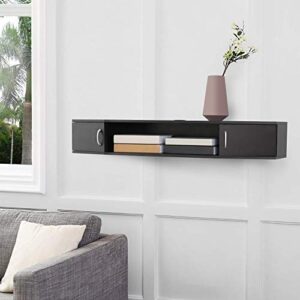 FITUEYES Wall Mounted Desk Hutch with Door, Modern Floating Console Media Cabinet，Black