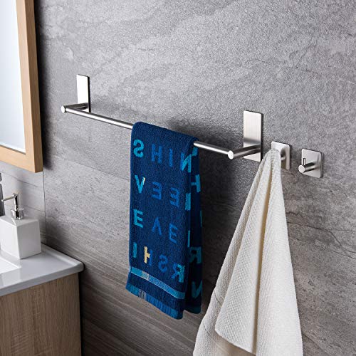 Taozun 16-Inch Towel Bar - Self Adhesive Bathroom Towel Holder with 2 Packs Towel Hooks, Stainless Steel Bathroom Hardware Accessory Kit, No Drilling