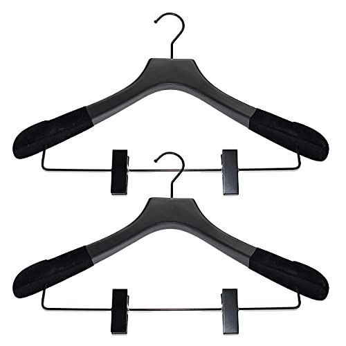 Premiere Luxe Wooden Hangers with Clips, Heavy Duty Non Slip Coat Hangers, Heavy Coat Hangers, Wide Shoulder Hangers Suit and Pants, (Mahogany Matte with Black Velvet, 6pk)