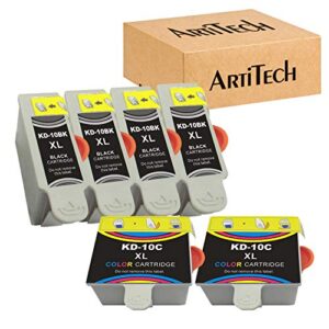 artitech replacements for kodak 10xl 10b 10c compatible ink cartridge (4 black, 2 color) use for kodak 5100 5300 5500 esp3250 esp5250 esp3 esp5 esp7 esp9 hero 7.1, 9.1 printers