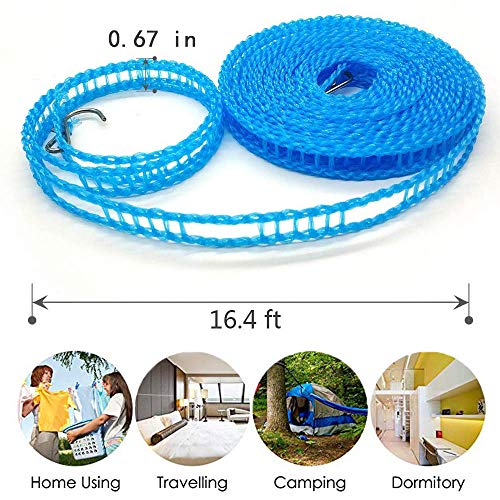 Foshine Clotheslines 3 Pack Blue Pink Green 1.64ft Length Camping Clothesline Clothes Drying Rope Portable Windproof Travel 5m Clothesline for Indoor Outdoor Laundry Windproof Clothes Line