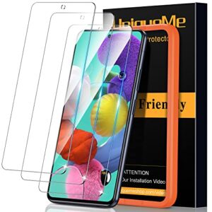 uniqueme [3 pack] for samsung galaxy a51 screen protector, 9h galaxy a51 screen protector tempered glass screen cover [case friendly][alignment frame installation] bubble free