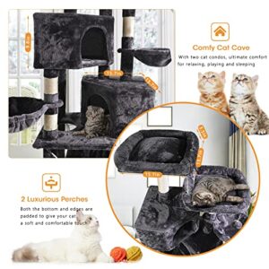 MQ Cat Tree Cat Tower 57in Multi-Level Cat Scratching Post with Condos, Basket, Hammock & Plush Perches for Kittens, Large Cats, Smoky Gray