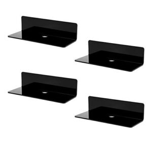 ieek 4 pcs small acrylic floating wall shelves,9 inch adhesive display shelf for nintendo switch/smart speaker/security cameras/action figures,no damage expand wall space,black