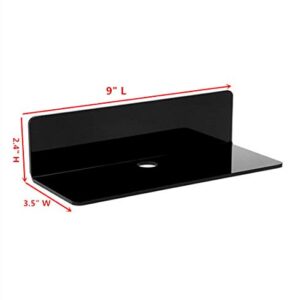 IEEK 4 PCS Small Acrylic Floating Wall Shelves,9 Inch Adhesive Display Shelf for Nintendo Switch/Smart Speaker/Security Cameras/Action Figures,No Damage Expand Wall Space,Black