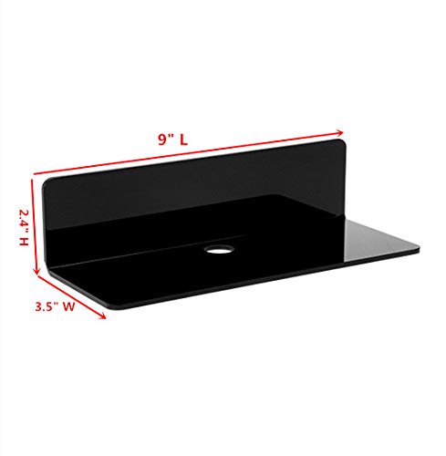 IEEK 4 PCS Small Acrylic Floating Wall Shelves,9 Inch Adhesive Display Shelf for Nintendo Switch/Smart Speaker/Security Cameras/Action Figures,No Damage Expand Wall Space,Black