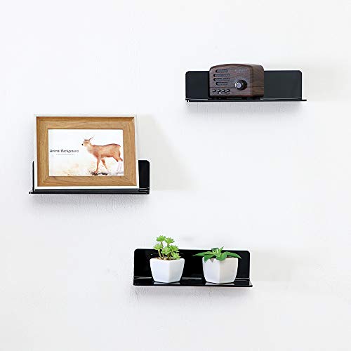 IEEK 4 PCS Small Acrylic Floating Wall Shelves,9 Inch Adhesive Display Shelf for Nintendo Switch/Smart Speaker/Security Cameras/Action Figures,No Damage Expand Wall Space,Black