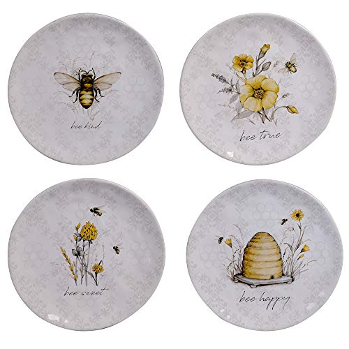 Certified International Bee Sweet 8.5" Salad/Dessert Plates, Set of 4 Assorted Designs