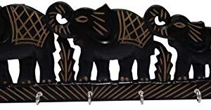 Earthly Home Wooden Key Holder- Triple Elephant Design-Decorative Wooden Wall Organizer for Keys-Wooden Key Holder-Wall Key Holders-Key Hook-Home Decor Item-Key Organizer-Antique Design-Length-14 Inch