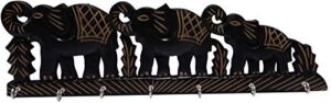 earthly home wooden key holder- triple elephant design-decorative wooden wall organizer for keys-wooden key holder-wall key holders-key hook-home decor item-key organizer-antique design-length-14 inch