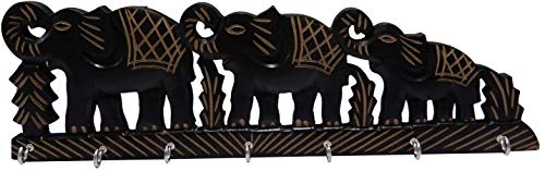 Earthly Home Wooden Key Holder- Triple Elephant Design-Decorative Wooden Wall Organizer for Keys-Wooden Key Holder-Wall Key Holders-Key Hook-Home Decor Item-Key Organizer-Antique Design-Length-14 Inch