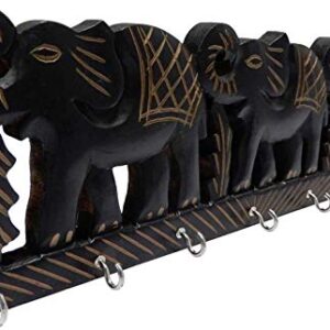 Earthly Home Wooden Key Holder- Triple Elephant Design-Decorative Wooden Wall Organizer for Keys-Wooden Key Holder-Wall Key Holders-Key Hook-Home Decor Item-Key Organizer-Antique Design-Length-14 Inch