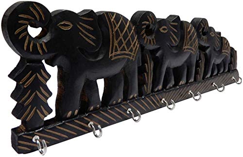 Earthly Home Wooden Key Holder- Triple Elephant Design-Decorative Wooden Wall Organizer for Keys-Wooden Key Holder-Wall Key Holders-Key Hook-Home Decor Item-Key Organizer-Antique Design-Length-14 Inch