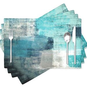 modern art placemats, cafe placemats turquoise and grey abstract art painting artwork dining placemats colorful placemats for home kitchen decorations 18 x 12 inches, turquoise grey