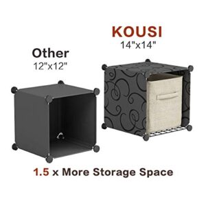 KOUSI Portable Storage Cubes-14" x14"(Load-Bearing Metal Panel) Modular Bookshelf Units,Clothes Storage Shelves,Room Organizer,Black,25 Cubes