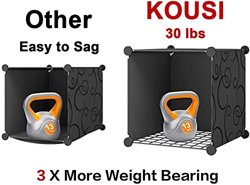 KOUSI Portable Storage Cubes-14" x14"(Load-Bearing Metal Panel) Modular Bookshelf Units,Clothes Storage Shelves,Room Organizer,Black,25 Cubes