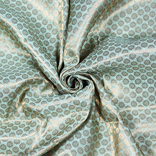 Mint Green Brocade Art Silk Fabric Wedding Lehenga Solid Pattern Fabric for Sewing Crafting Home Decor by The Yard