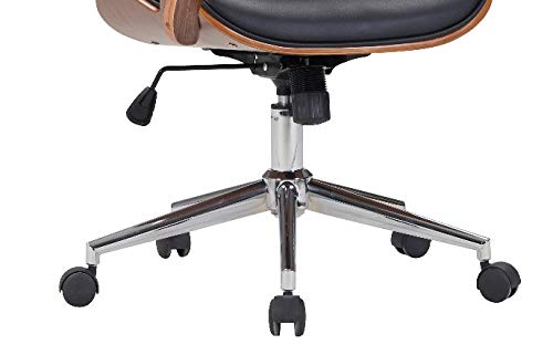 IDS Home Modern High Back Walnut Wood Office Chair with PU Leather Curved Ergonomic Bentwood Seat Swivel, Executive Wheels, Headrest Lumbar Support, Height Adjustment - Black