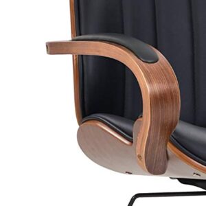 IDS Home Modern High Back Walnut Wood Office Chair with PU Leather Curved Ergonomic Bentwood Seat Swivel, Executive Wheels, Headrest Lumbar Support, Height Adjustment - Black