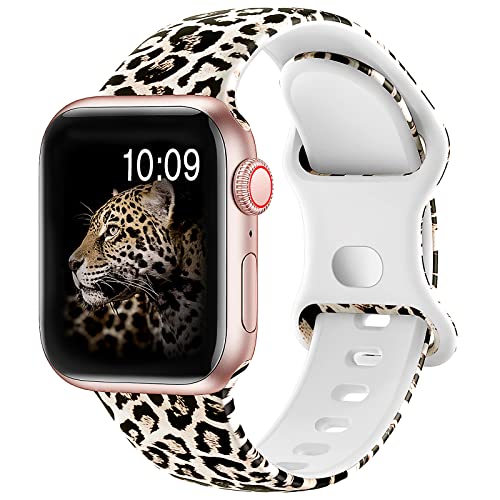 OriBear Compatible with Apple Watch Band 40mm 38mm Elegant Floral Bands for Women Soft Silicone Solid Pattern Printed Replacement Strap Band for Iwatch Series 4/3/2/1 S/M Romantic Flowers, Sexy Leopard