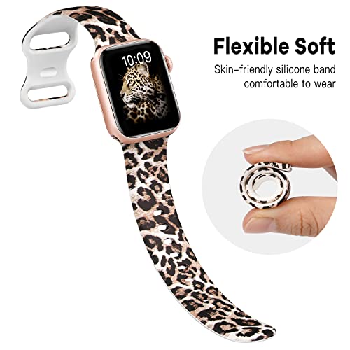 OriBear Compatible with Apple Watch Band 40mm 38mm Elegant Floral Bands for Women Soft Silicone Solid Pattern Printed Replacement Strap Band for Iwatch Series 4/3/2/1 S/M Romantic Flowers, Sexy Leopard