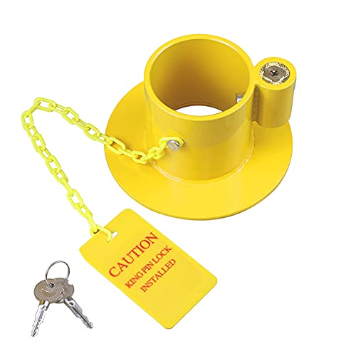 KAYCENTOP King Pin Lock 5th Wheel Locks Trailer Hitch Lock Heavy Duty Fifth Wheel Kingpin Lock Towing Hitch Lock Anti Theft Steel with Yellow Caution Tag for Trailers Rv