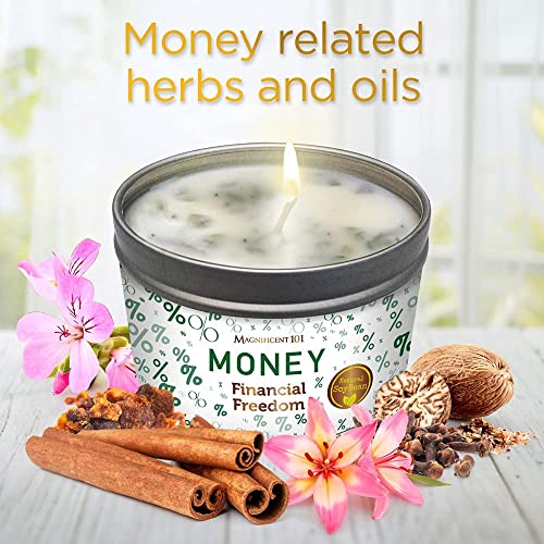 MAGNIFICENT 101 Money Financial Freedom Aromatherapy Candle − Clove, Cinnamon, Citronella Scented Natural Soybean Wax Tin Candle for Purification and Chakra Healing