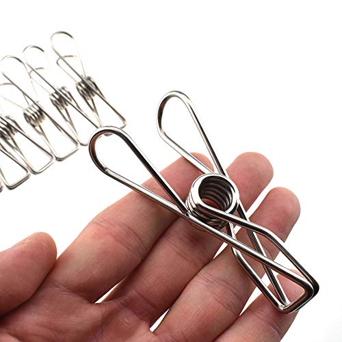 HAHIYO Clothespins Chip Clips All Metal Stainless Steel No Rust Stains Strong Grip in Heavy Wind 3.4 Inches 14 Pack Extra Large Do Not Fall Apart Open Wide for Holding Clothes Snack Bag Clamps