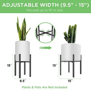 MUDEELA Adjustable Metal Plant Stand Indoor & Outdoor, Fits 10 11 12 13 14 15 inch Pots, Mid Century Modern Plant Stand 15 inches in Height （Pot & Plant Not Included , Black