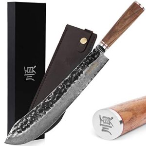 yousunlong breaking knives 12 inch max bull nose butcher knife japanese hammered damascus steel natural walnut wooden handle