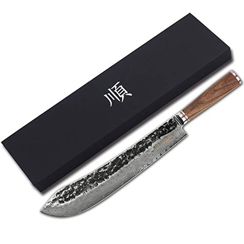 YOUSUNLONG Breaking Knives 12 inch Max Bull Nose Butcher Knife Japanese Hammered Damascus Steel Natural Walnut Wooden Handle