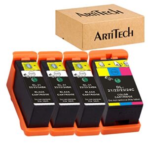 artitech replace for dell series 21 ink cartridges compatible for dell v515w, v715w, p513w, p713w, v313, v313w, p713w, all-in-one printers 4 pack, (3 black and 1 color) for dell series 21, series 22