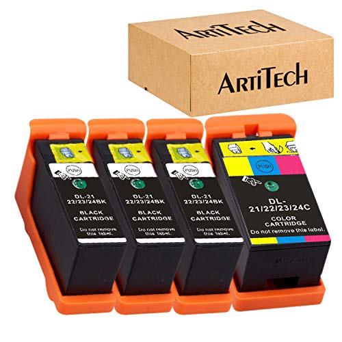 ARTITECH Replace for Dell Series 21 Ink Cartridges Compatible for Dell V515w, V715w, P513w, P713w, V313, V313w, P713w, All-in-One Printers 4 Pack, (3 Black and 1 Color) for Dell Series 21, Series 22