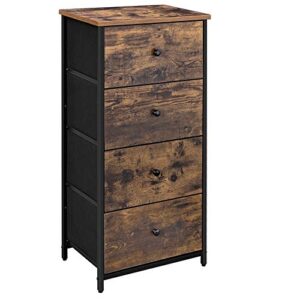 songmics dresser for bedroom, fabric dresser with 4 drawers, wooden top and front, metal frame, small chest of drawers, rustic brown and black ulgs04h, 17.7 x 11.8 x 35.2 inches