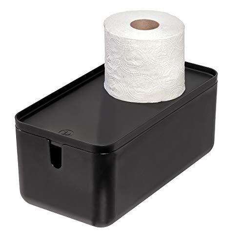 iDesign 29847 Cade BPA-Free Plastic Toilet Paper Storage Bin with Lid, Matte Black