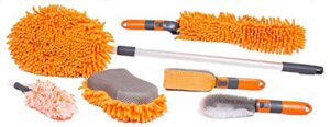 birdrock home car wash kit - microfiber cleaner - tire wheel brush - sponge - duster - extendable cleaning tool - detailing set