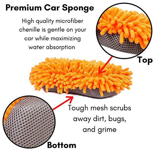 BIRDROCK HOME Car Wash Kit - Microfiber Cleaner - Tire Wheel Brush - Sponge - Duster - Extendable Cleaning Tool - Detailing Set