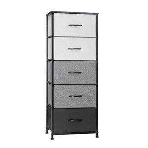 crestlive products vertical dresser storage tower - sturdy steel frame, wood top, easy pull fabric bins, wood handles - organizer unit for bedroom, hallway, entryway, closets - 5 drawers (black&gray)