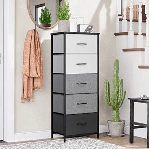 Crestlive Products Vertical Dresser Storage Tower - Sturdy Steel Frame, Wood Top, Easy Pull Fabric Bins, Wood Handles - Organizer Unit for Bedroom, Hallway, Entryway, Closets - 5 Drawers (Black&Gray)