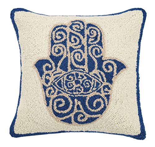 Peking Handicraft 30JBL05C16SQ Hamsa Hook Pillow, 100% Wool and Cotton