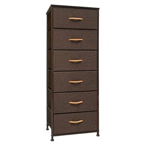 crestlive products vertical dresser storage tower - sturdy steel frame, wood top, easy pull fabric bins, wood handles - organizer unit for bedroom, hallway, entryway, closets - 6 drawers (brown)