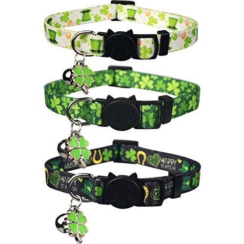 Lamphyface 3 Pack St. Patrick's Day Cat Collar with Bell Breakaway Adjustable