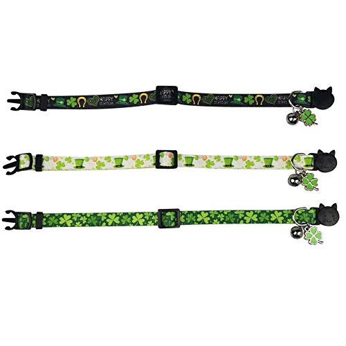 Lamphyface 3 Pack St. Patrick's Day Cat Collar with Bell Breakaway Adjustable