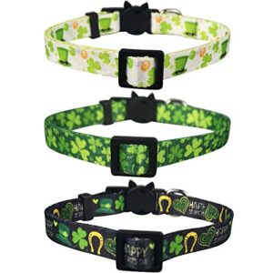 Lamphyface 3 Pack St. Patrick's Day Cat Collar with Bell Breakaway Adjustable