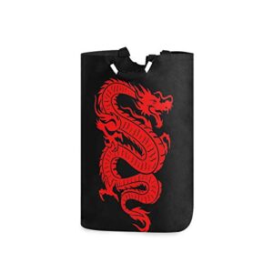 yyzzh red chinese dragon on black large laundry bag basket shopping bag collapsible polyester laundry hamper foldable clothes bag folding washing bin