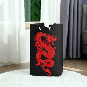 YYZZH Red Chinese Dragon On Black Large Laundry Bag Basket Shopping Bag Collapsible Polyester Laundry Hamper Foldable Clothes Bag Folding Washing Bin